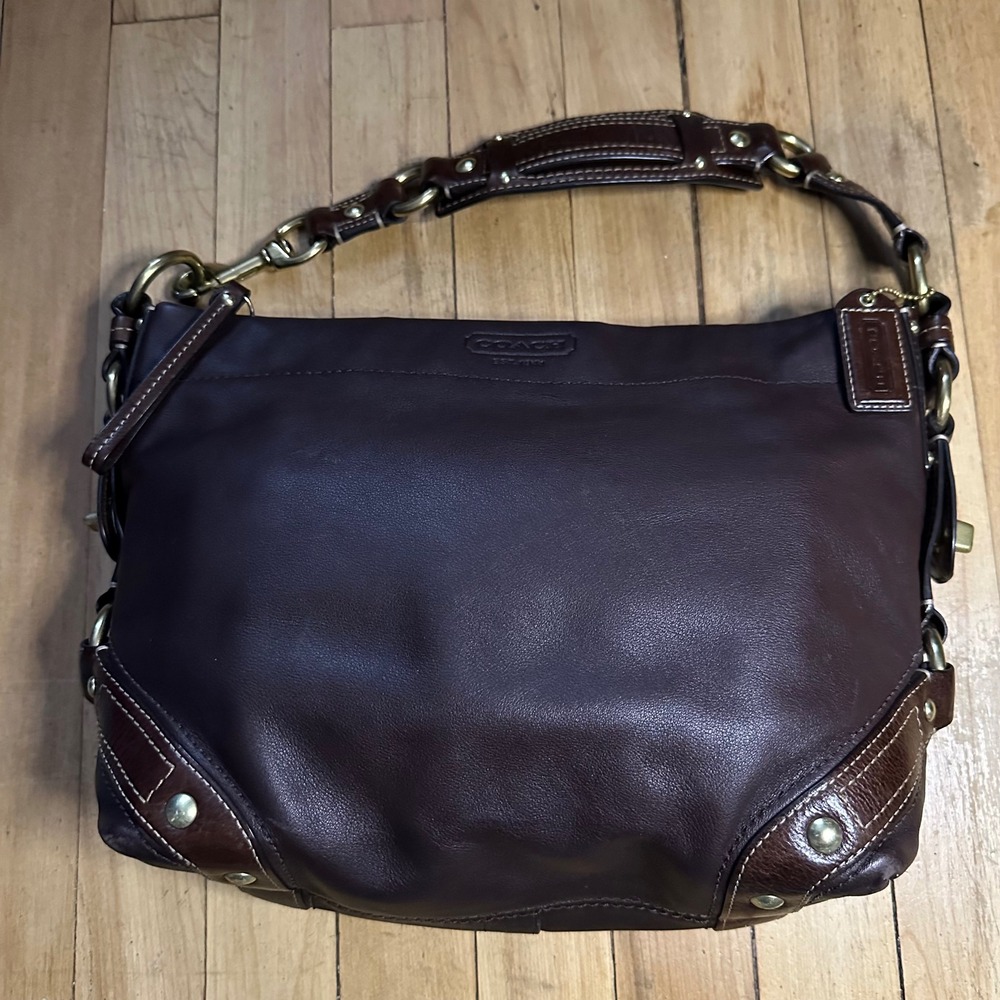 Coach‎ Dark Brown Leather Hobo Shoulder Bag Brass Hardware Y2K July 2007